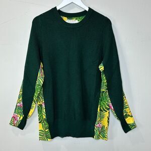 Sandrine Rose Tropical Wool Mixed Media Hawaiian Sweater Oversized Women XS NWT